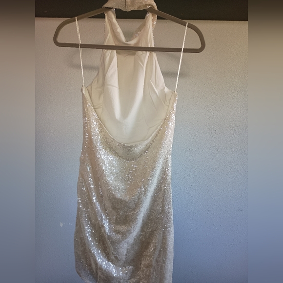 Amanda Uprichard White Sequined Halter Samba Aurora Asymmetrical Hem Dress - Picture 8 of 10